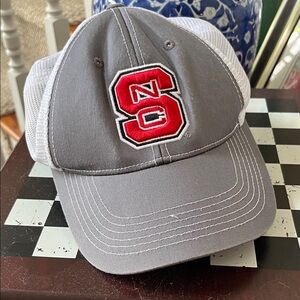 Gray and White Cap with Red ncsu Logo